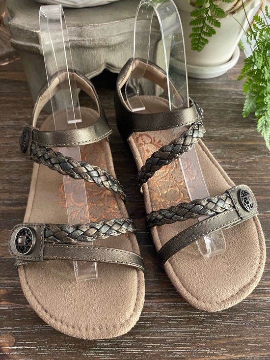 Aetrex Shoes - Aetrex Jillian Braided Strap Leather Adjustable Sandals Womens 36 US6 Gunmetal